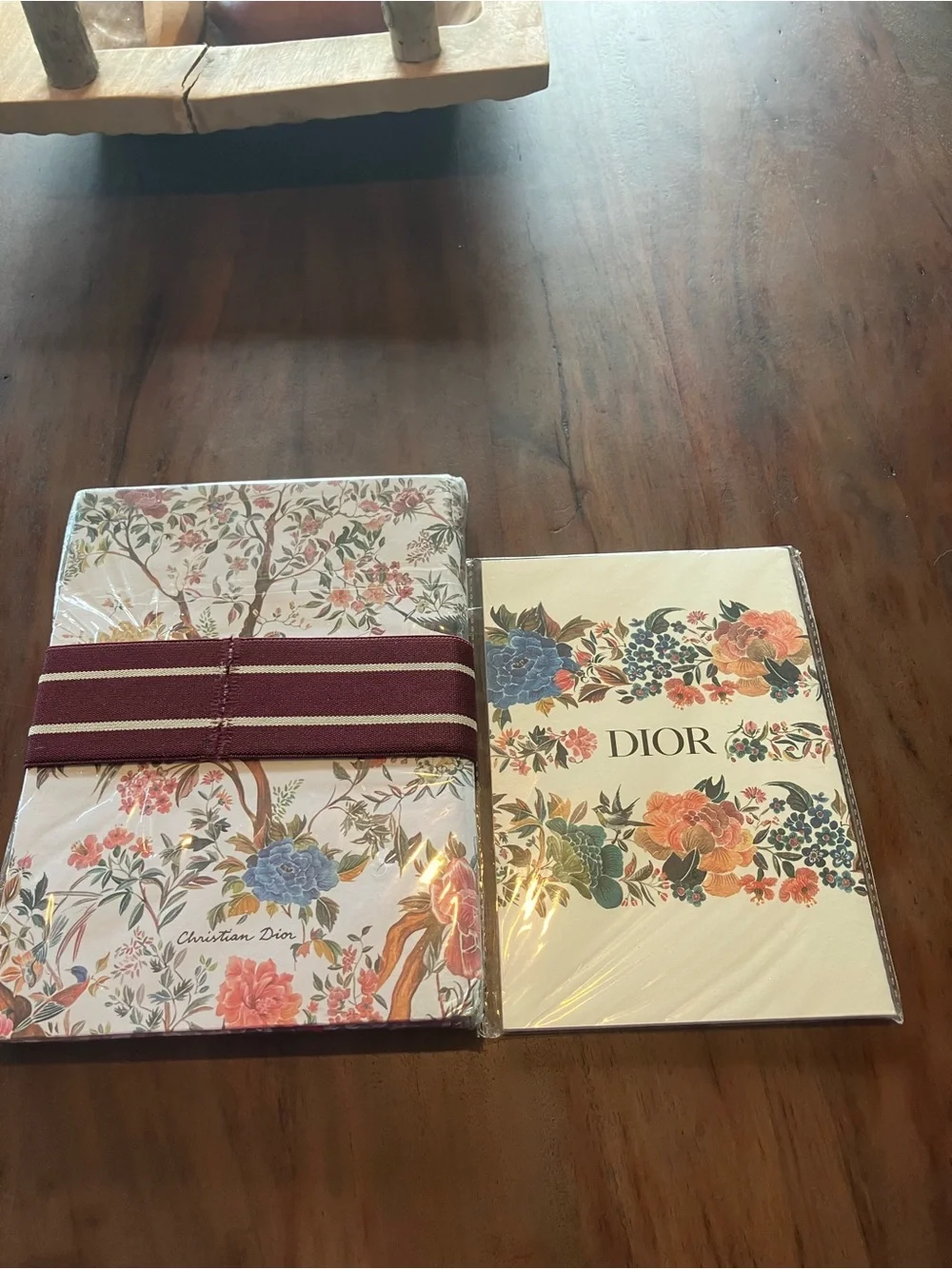 Christian Dior Floral Notebook Set with Burgundy Logo Band